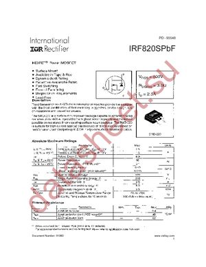 IRF820SPBF datasheet  